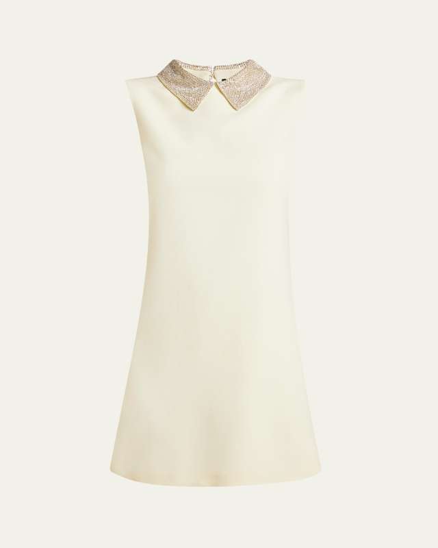 Crystal-Collar Envers Satin Mini Dress